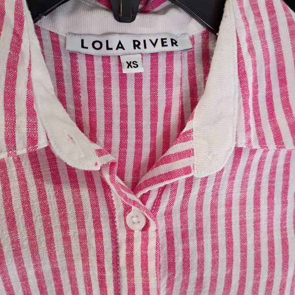 Lola River Women's Pink/White Striped Summer Blouse Sleeveless Size XS EUC - Picture 5 of 7